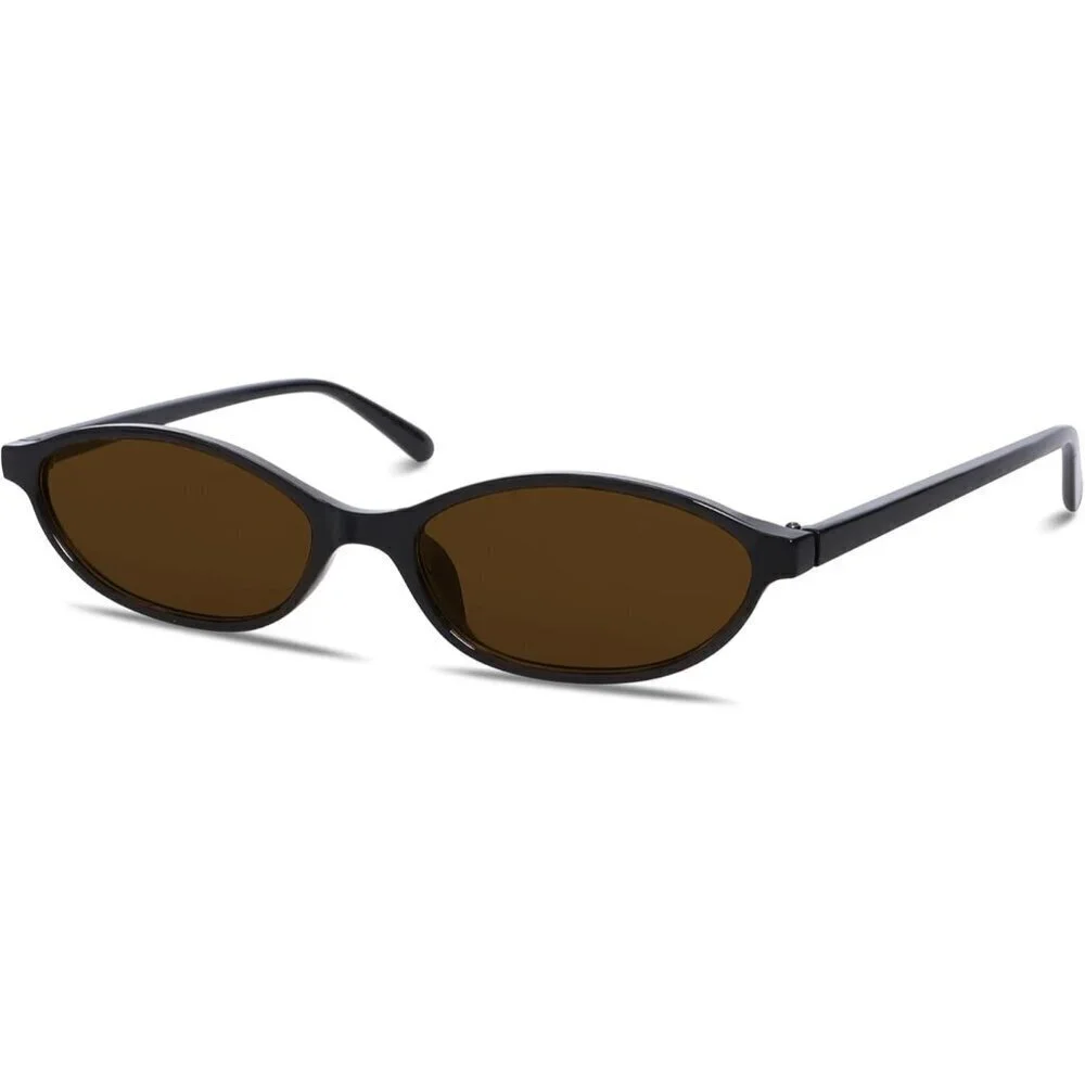 Women's Brown Retro Trendy Sunglasses Cat Eye Lightweight Narrow Shades